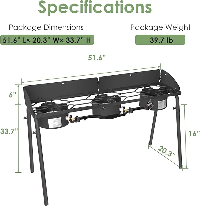Red Mountain Valley Three Burner Outdoor Portable Camping Gas Stove with Removable Legs, Portable Bag and Windshield, Camping Stove Propane for Cooking, CSA Certified, Outdoor Propane Burner