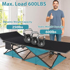 Folding Camping Cot for Adults - Heavy Duty Sleeping Cots with Carry Bag, Double Layer Oxford Portable Travel Camp Cots for Outdoor Camp Beach Home Office (Black Frame with Black Pad, 1PACK)