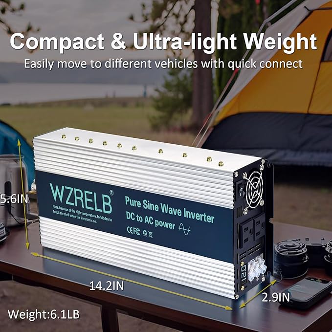 WZRELB 2500W Pure Sine Wave Inverter 48V DC to 110V 120V AC Power Converter with LED Display, Hardwire Terminal,Off-Grid Portable Power Inverter with Dual AC Outlets for Home, RV, Truck, Camping