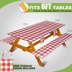 Picnic Table Cover with Bench Covers Vinyl Elastic Edges Fitted Rectangle Seat Tables Waterproof 3-Piece72X30in Set Outdoor Rectangular Folding Backing Tablecloth for Camping Over Size
