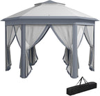 Outsunny 13' x 13' Pop Up Gazebo, Hexagonal Canopy Shelter with 6 Zippered Mesh Netting, Event Tent with Strong Steel Frame for Patio Backyard Garden Wedding Party, Gray