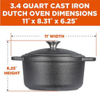 COMMERCIAL CHEF 3.4 Quart Cast Iron Dutch Oven with Dome Lid and Handles