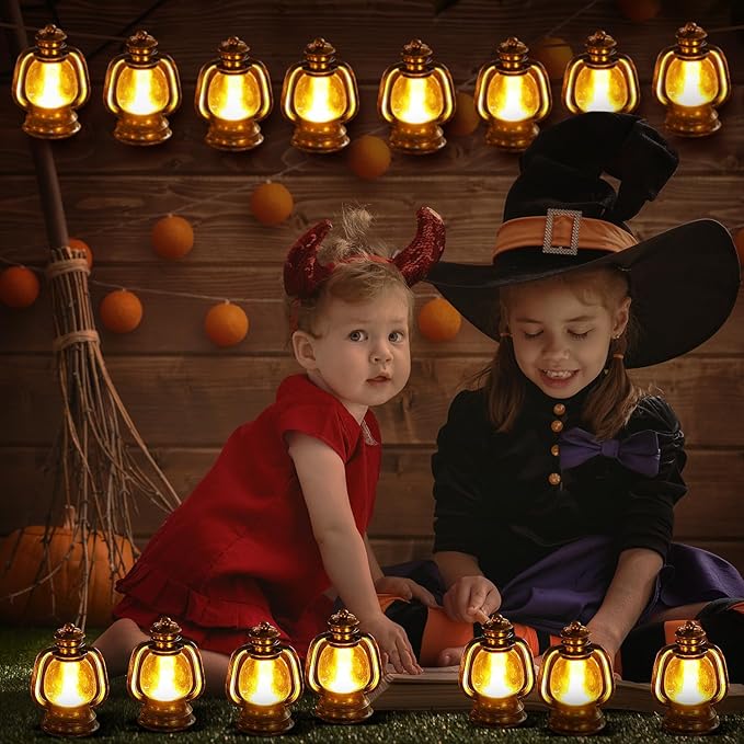 Ferraycle 24 Pcs Mini Lantern Decor 4 Inch Western Lantern Table Centerpiece Small Vintage Camping Hanging Lamp Ornaments Bulk for Cowboy Cowgirl Wedding Halloween Christmas (4 Inch,Retro Gold)
