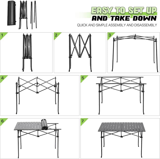 Magshion 37" Folding Camping Table with Large Storage Basket & with Carry Bag, Aluminum Picnic Table for Indoor Outdoor Camping Backyard BBQ Use, Black
