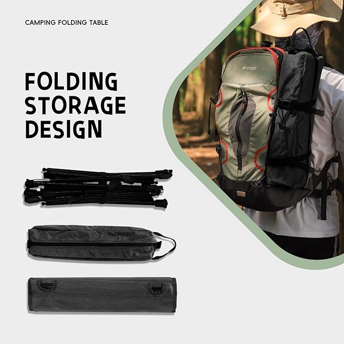 Camping Table, Lightweight and Portable Folding Table, Ideal for Camping, Hiking, Beach, Picnic, Travel, Backyard (Black)