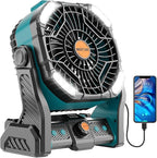 20000mAh Battery powered fan Camping essentials,Rechargeable fan Portable Battery Operated Tent with Light & Hook X26A Cyan
