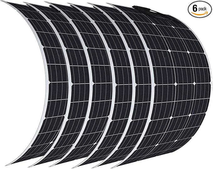 600W 12V Flexible Solar Panel 6Pieces 100W Waterproof Monocrystalline Lightweight Solar Panel for RV, Boat, Cabin, Roof,Marine,Trailer, Van,Battery Charge