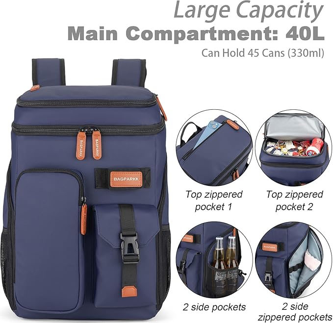 Insulated Cooler Backpack,33/45 Cans Multifunctional Double Deck Leakproof Cooler Bag with Sternum Strap,Large Capacity Lightweight Travel Camping Beach Backpack