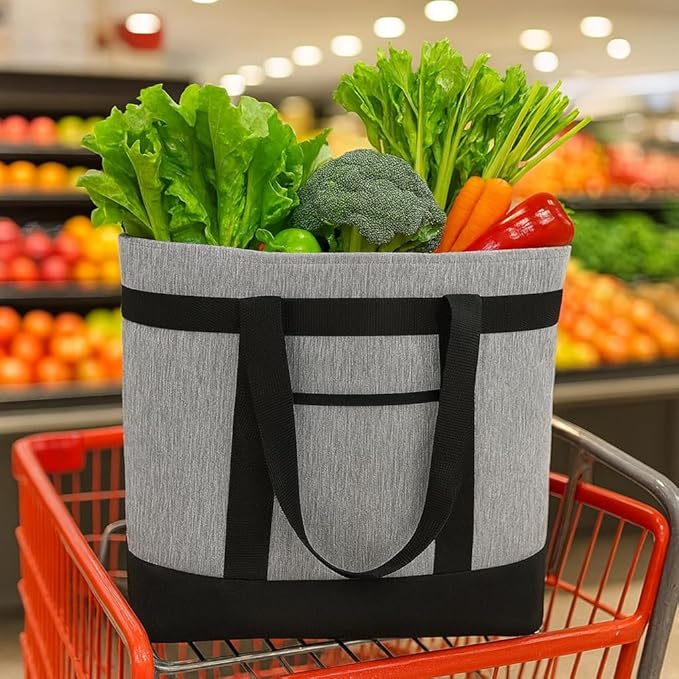 mosago Professional Insulated Food Delivery Bag, Large 39L Commercial Catering Tote for Pizza & Grocery, 3-Layer Thermal Leak-Resistant Shopping Bag, Heavy Duty Grey Cationic Fabric, Collapsible