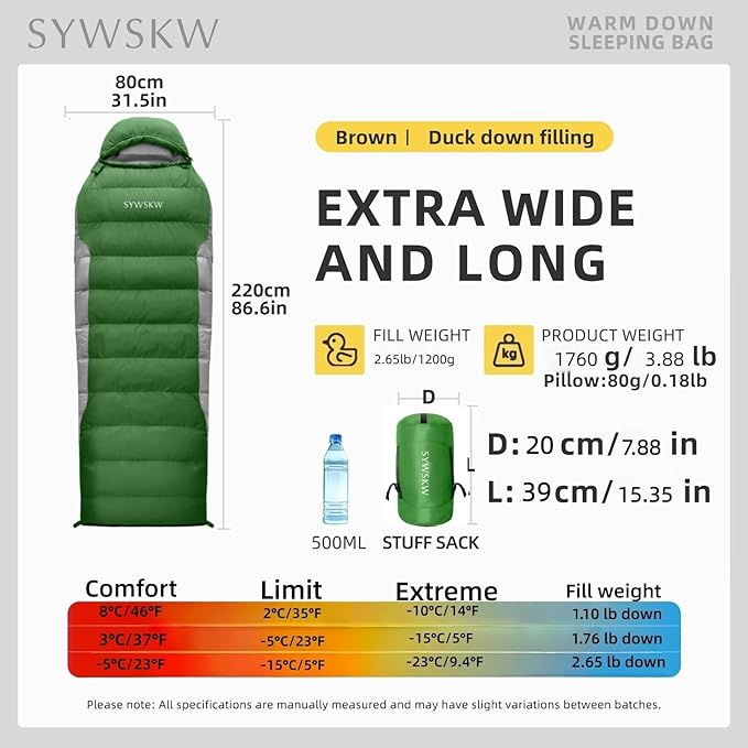 Ultralight Down Sleeping Bag with Pillow, 15F 32F 45F Sleeping Bag for Women,Men,Youth Backpacking,Hiking and Camping Outdoor with YKK Two-Way Zipper 680 FP Down