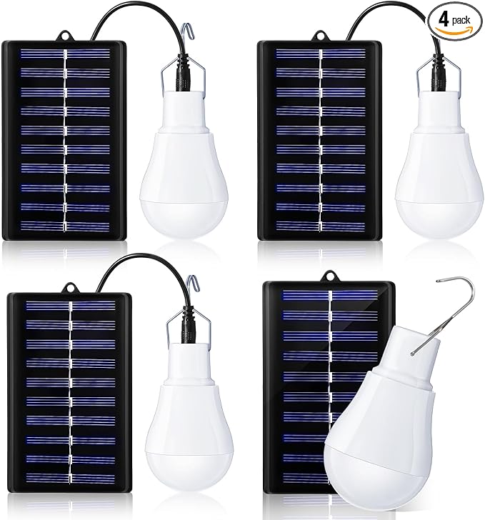 VIHOSE 4 Pcs Solar Light Bulbs Solar Powered Light Portable Emergency LED Bulb Waterproof for Camping Tent Indoor Outdoor Shed Night Fishing Chicken Coop