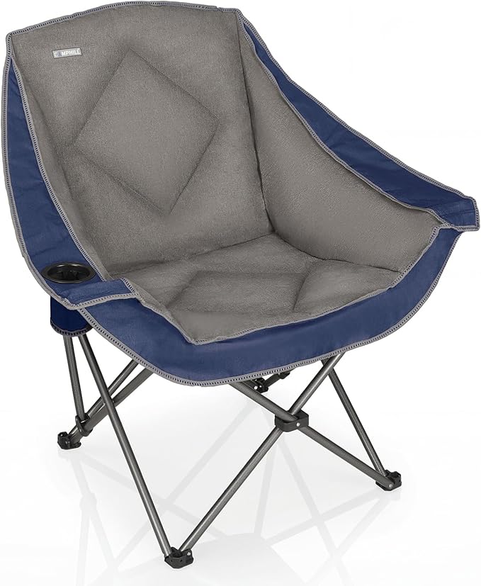 CAMPHILL Folding Camping Chair,Oversized Portable Camping Chair with Cup Holder,Heavy Duty Padded Lawn Chair for Camping, Tailgates, Beach, and Sports