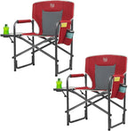 TIMBER RIDGE Lightweight Oversized Camping Chair, Aluminum Directors Chair with Side Table for Outdoor Camping, Lawn, Picnic and Fishing, Supports 400lbs, Red 2PCS