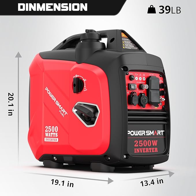 PowerSmart 2500 Watt Portable Inverter Generator, 79.8cc Gas Powered Engine with 5.5H Long Runtime, Ultra Quiet Small Generator for Camping, RV, Home Power Outage and Outdoor Emergency
