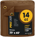 PROTARP Heavy Duty 14 OZ Water Resistant Canvas Tarp, UV Resistant Tarpaulin Cover with Rustproof Brass Grommets, Multipurpose for Canopy, Roof, Camping, Woodpile (Brown 20'X40')