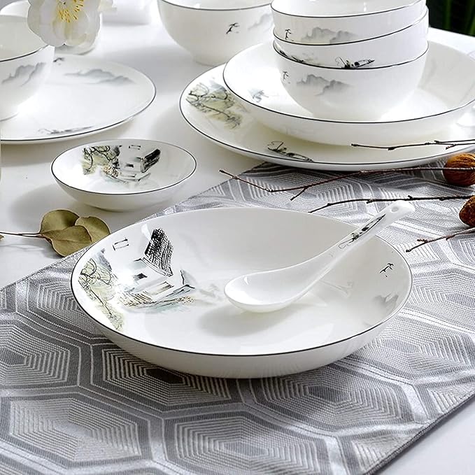 Dinnerware Set Dinner Party Tableware Service Set Ceramics Dinnerware Sets, Porcelain Cereals Bowls/Steak Plates/Soup Pot | 50 Pieces Chinese Style Bone China Dinner Combination Se