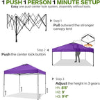 12'x12' Pop Up Canopy Tent with 1 Sidewall and 6 Pockets, One Push Setup, Case, 8 Stakes, 4 Ropes, 4 Sandbags (Purple, 12x12)