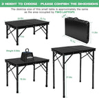 Folding Camping Table, Pure Black 2ft Picnic Table Metal Legs MDF Tabletop, Small Outdoor Table Adjustable Height, Lightweight, Portable Handle for Travel Cooking
