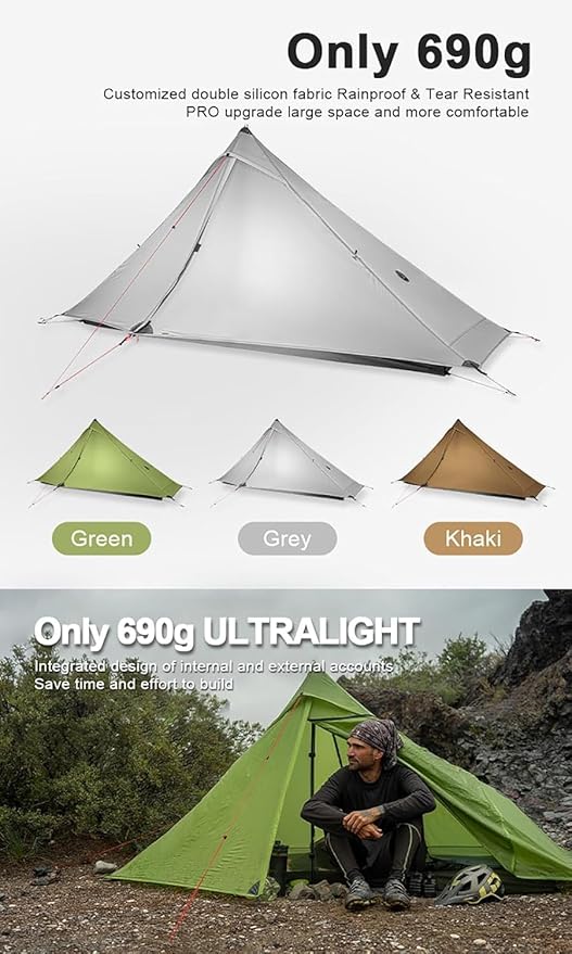 3F UL Gear Lanshan PRO Lanshan Ultralight Tent 3-Season Backpacking Tent for 1-Person or 2-Person, Waterproof Professional Tents for Camping, Trekking, Kayaking, Climbing