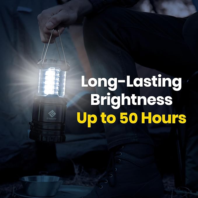 Etekcity Camping Lanterns for Power Outages 4 Pack, Flashlight for Camping Essentials, Survival Kit and Gear, Hurricane Preparedness Items, Emergency Led Battery Operated Lights, Black
