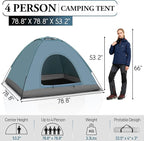 Outvita Camping Dome Tent, 1-4 Person Waterproof Windproof Easy Setup Spacious Family Tents with Carry Bag & Rain Fly for Hiking Backpacking Traveling Glamping Beach