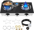 Propane Gas Cooktop,3 Burners Gas Stove portable, 0.28"Tempered Glass, Auto Ignition Camping 3 Burner LPG for RV,Apartments,Outdoor
