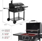 Royal Gourmet CD2030AN 30-Inch Charcoal Grill, Deluxe BBQ Smoker Picnic Camping Patio Backyard Cooking, Black, Large