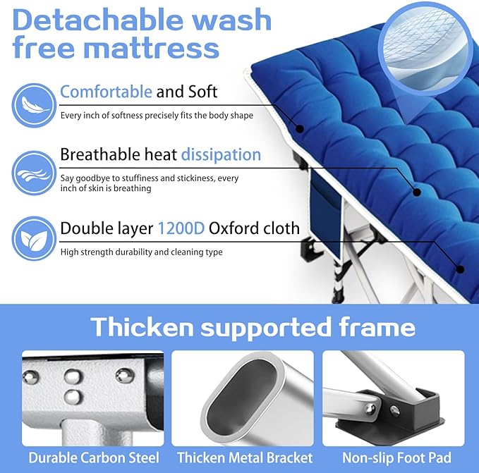 Camping Cot with Comfortable Mattress Cots for Sleeping Heavy Duty Folding Cot Camping Bed Include Carry Bag for Home Travel Adults Indoor Outdoor