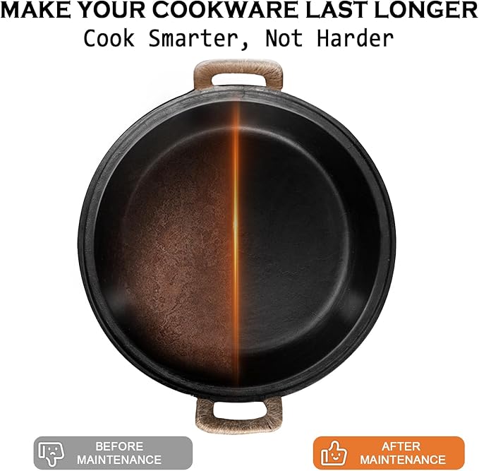 WANGYUANJI 14.2 inch Cast Iron Skillet & Grill Pan – Heavy-Duty Coating-free, Smokeless Flat Bottom, Dual Handles, All Stovetops, Indoor/Outdoor Use - Black