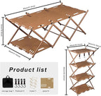 Portable Camping Table & Shelf, 2-in-1Folding Carbon Steel Picnic Rack 37" 4-Tier Storage Cook Station with 4 Hooks,Perfect for Party, Dining, Camping, BBQ, Indoor, Outdoor