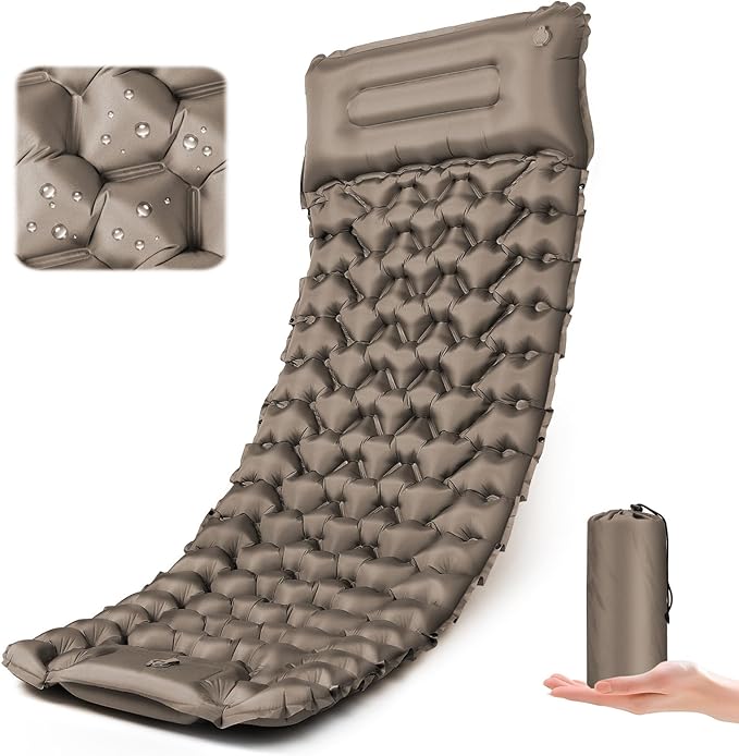 Ultralight Air Pad: 1.9lbs Camping Mattress with Pillow & Foot Pump - 4" Thick with One-Second Deflation for Easy Backpacking