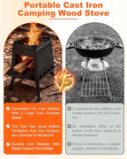 Portable Wood Burning Stove - Lightweight Cast Iron Camp Stove for Backpacking，A Small Size 8.9in * 8.9in * 8.7in Backpacking Camping Stove Kit (Black, Small)