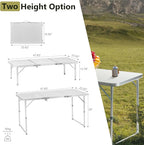 4.0 Ft Folding Portable Camping Table, Adjustable Height, Outdoor Waterproof Aluminum Lightweight Suitcase Table for Picnic, BBQ, Beach, Dining
