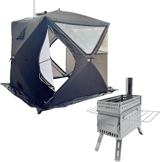 DANCHEL OUTDOOR Camping Stove with Sauna Tent with Stove Jack, Hot Tent Wood Stove with Pipe Spark Arrestor for 1-2 Person Dry Sauna, Cooking, Ice Fishing