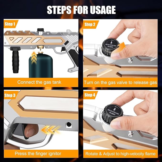 Adjustable Propane Torch Gun – High-Temperature Flame Thrower for Soldering, Welding, Gardening, and Outdoor Cooking – Detachable Design, Easy to Use and Portable (Silver Gold)