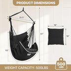 MoNiBloom Hammock Chair Hanging Rope Swing w/2 Cushions, Boho Macrame Hanging Chair Max 350 lbs Capacity w Pocket, Hardware Kit Included, Black