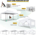COBIZI Heavy Duty 10x20 Pop up Canopy Tent with 6 Sidewalls, Commercial Instant Canopies Tents for Parties Waterproof Gazebos with Roller Bag, All Season Wind & Waterproof UPF50+,Thickened Frame