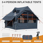 Inflatable Tents for Camping - Easy Blow Up Glamping Tent with Hand Pump, Waterproof PVC Air Inflatable Tent House for Family Weekend Camping