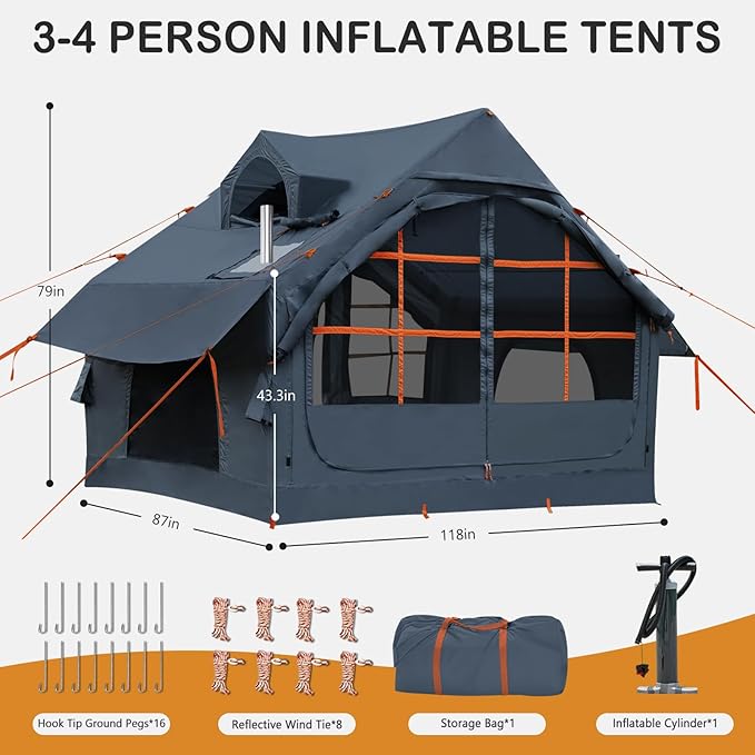 Inflatable Tents for Camping - Easy Blow Up Glamping Tent with Hand Pump, Waterproof PVC Air Inflatable Tent House for Family Weekend Camping