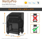 NettyPro BBQ Grill Cover Heavy Duty Waterproof 32 inch, Outdoor 2 Burner Gas Barbecue Cover for Outside Small Weber, Char-Broil, Brinkmann, Jenn Air, Nexgrill Grills, Black