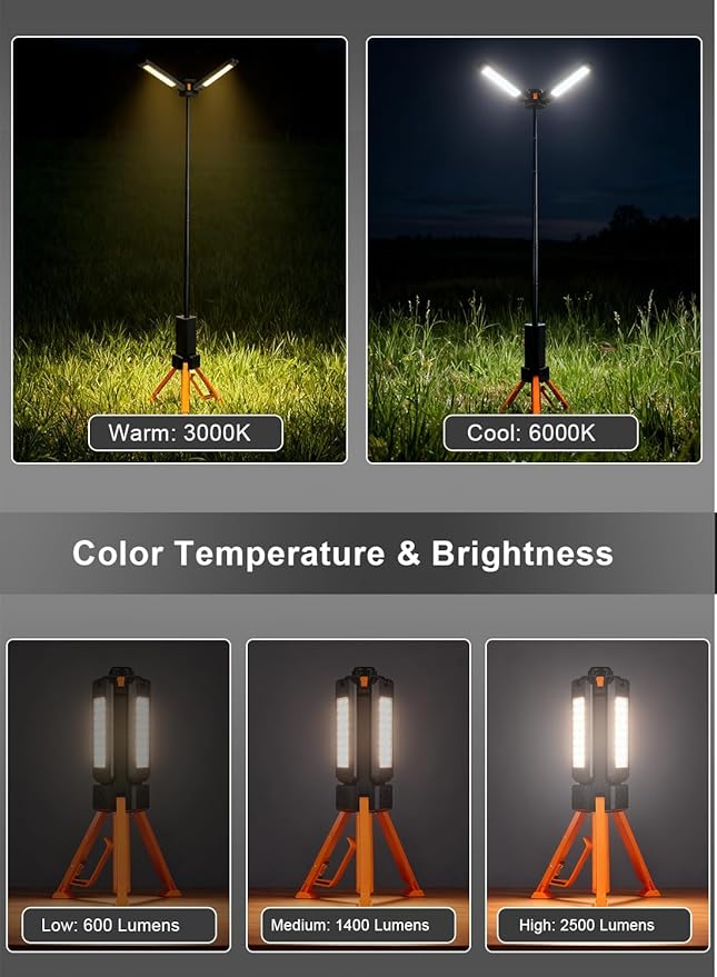 Rechargeable Telescopic Camping Light, 15000mAh Collapsible Lantern with 270° Rotation & Dimming, Portable Flashlight, Waterproof Tent Light for Outdoor Camping, Hiking, Barbecue, Fishing & Emergency