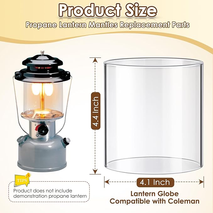 Propane Lantern Globe Glass Replacement Compatible with Coleman Fueled Lanterns, Standard Replacement Parts, Clear Lantern Mantles, Reusable Lantern Mantles Parts for Outdoor Camping Lantern