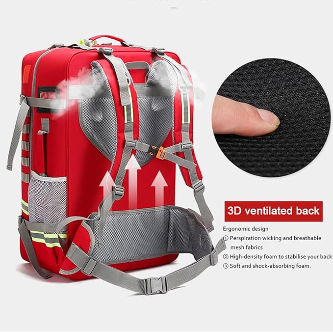 Emergency Bag First Aid Backpack Empty First Aid Bag Treatment First Responder Trauma Bags for Camping Cycling Outings(Red,55x35x25cm)