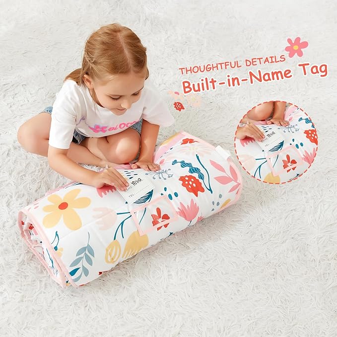 Toddler Nap Mat, Kids Sleeping Bag with Pillow & Minky Blanket, Girls Extra Large Rolled Nap Mats for Preschool Daycare Camping Kindergarten