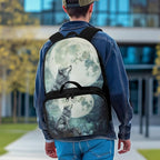 Wolf Backpack with Lunch Box for Men Large Capacity Bookbag for Teen Boys 17 Inches Polyester Book Bag with Adjustable Shoulder Strap for Outdoor