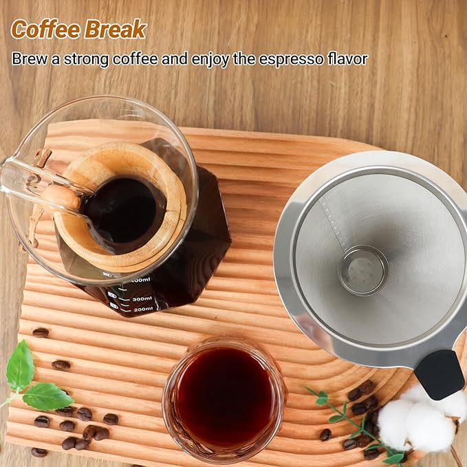 Coffee Pour Over 13.5oz 400ml High Borosilicate Glass Pour Over Coffee Maker Set Camping with Reusable 304 Stainless Steel Filter Hand Brew Carafe Drip Suitable for Electric Ceramic Stove