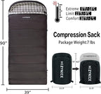 Cold Weather Sleeping Bag 100% Cotton Flannel XXL for Adults Big and Tall,Free Compression Sack