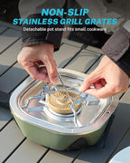 Gonex AeroFlame Dual Burner 20,000 BTUs Propane Camping Stove with Precision Flame Control & Removable Pot Stands, Portable Folding Camp Stove for Camping, Hiking, Patio, BBQ(Army Green)