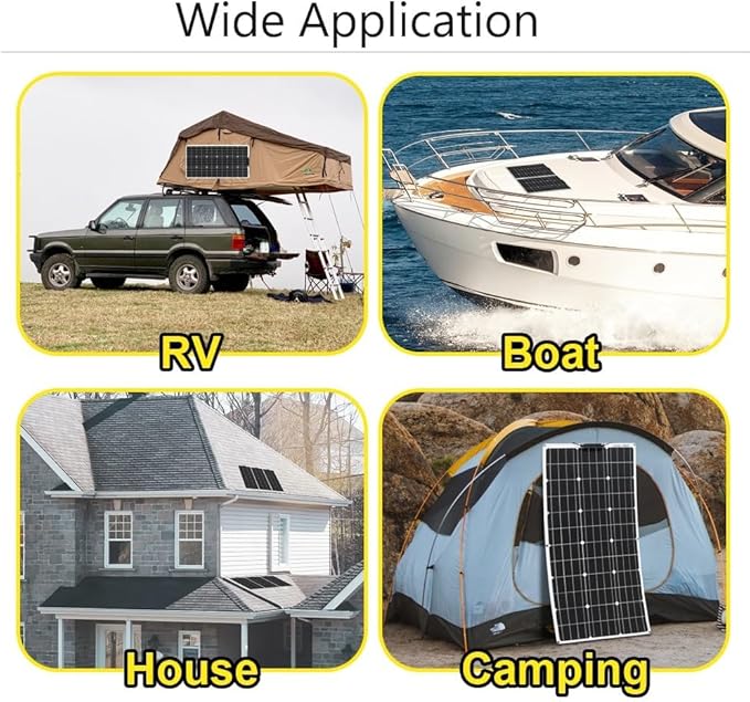 100W 12V Flexible Solar Panel Monocrystalline Cell for 12V Battery Charge Marine RV Trailer Boat Cabin Van Car Uneven Surfaces