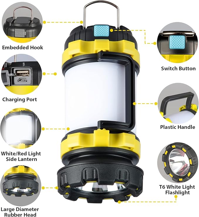 2 Pack Camping Lantern, Outdoor LED Camping Light, Rechargeable Flashlights with 1000LM, 6 Modes, IPX5 Waterproof Portable Emergency Camp Light for Hurricane Survival - Yellow